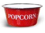 Red enamelware popcorn bowl