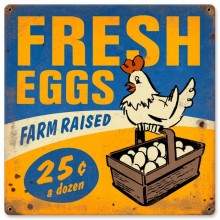 Retro fresh eggs tin sign