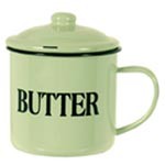 Green enamelware butter mug