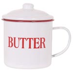 Red white  enamelware butter mug
