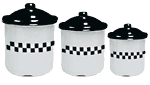 Enamelware checked canisters