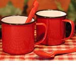 Red enamelware mugs