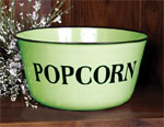 Green enamelware popcorn bowl